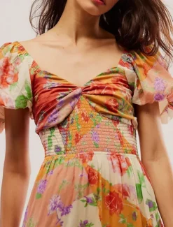 Online Women's Maxi Dress Casual Dress Swing Dress A Line Dress Boho Dress Bohemia Vintage Casual Vacation Daily Regular Fit Floral Short Sleeve V Neck Red Orange Beige Spring Fall Women Spring Dresses