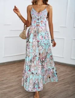 Sale Women's Maxi Dress Casual Dress A Line Dress Slip Dress Boho Dress Bohemia Casual Boho Vacation Daily Regular Fit Floral Sleeveless Strap Blue Green Summer Women Floral Dresses