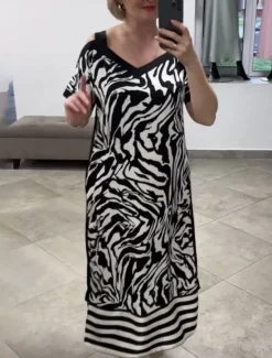 Sale Women's Maxi Dress Casual Dress A Line Dress Stylish Casual Vacation Daily Regular Fit Graphic Letter Short Sleeve V Neck Black White Summer Women Casual Dress
