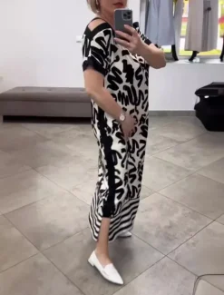 Sale Women's Maxi Dress Casual Dress A Line Dress Stylish Casual Vacation Daily Regular Fit Graphic Letter Short Sleeve V Neck Black White Summer Women Casual Dress
