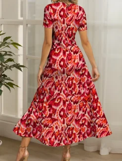 Clearance Women's Maxi Dress Casual Dress A Line Dress Summer Dress Elegant Vacation Casual Regular Fit Graphic Abstract Short Sleeve Square Neck Yellow Red Blue Purple Summer Spring Women Vacation Dresses