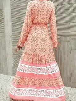 Hot Women's Maxi Dress Casual Dress Swing Dress Long Sleeve Boho Dress A Line Dress Bohemia Casual Vacation Daily Regular Fit Floral Long Sleeve V Neck Yellow Pink Blue Spring Fall Women Floral Dresses