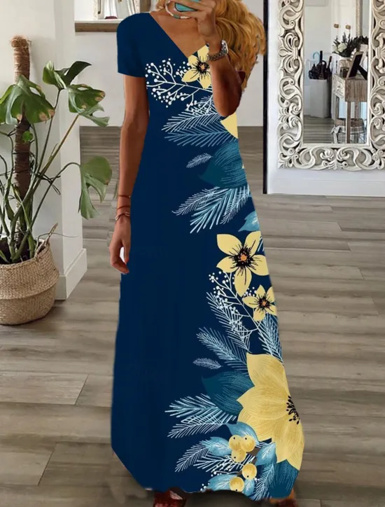 Online Women's Maxi Dress Casual Dress Print Dress Graphic Floral Fashion Modern Daily Holiday Vacation Short Sleeve V Neck Dress Regular Fit White Pink Wine Summer Spring Women Spring Dresses|Vacation Dresses