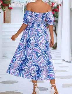 Discount Women's Maxi Dress Casual Dress A Line Dress Stylish Casual Vacation Daily Regular Fit Color Block Short Sleeve Off Shoulder Summer Women Spring Dresses