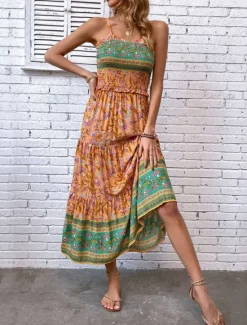 Outlet Women's Maxi Dress Casual Dress Boho Chic Dresses Boho Dress Bohemia Stylish Casual Vacation Daily Beach Loose Fit Graphic Sleeveless V Neck Summer Spring Women Floral Dresses