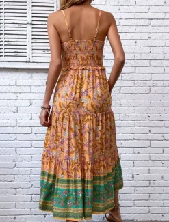 Outlet Women's Maxi Dress Casual Dress Boho Chic Dresses Boho Dress Bohemia Stylish Casual Vacation Daily Beach Loose Fit Graphic Sleeveless V Neck Summer Spring Women Floral Dresses