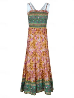 Outlet Women's Maxi Dress Casual Dress Boho Chic Dresses Boho Dress Bohemia Stylish Casual Vacation Daily Beach Loose Fit Graphic Sleeveless V Neck Summer Spring Women Floral Dresses