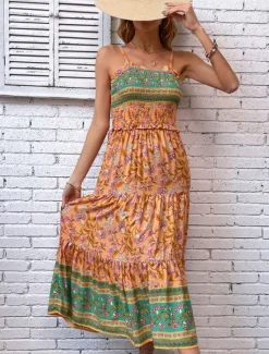 Outlet Women's Maxi Dress Casual Dress Boho Chic Dresses Boho Dress Bohemia Stylish Casual Vacation Daily Beach Loose Fit Graphic Sleeveless V Neck Summer Spring Women Floral Dresses