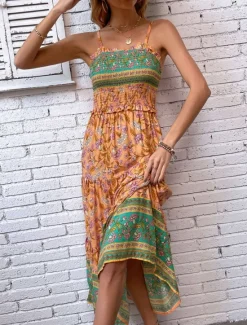 Outlet Women's Maxi Dress Casual Dress Boho Chic Dresses Boho Dress Bohemia Stylish Casual Vacation Daily Beach Loose Fit Graphic Sleeveless V Neck Summer Spring Women Floral Dresses