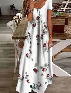 Best Women's Maxi Dress Casual Dress Shift Dress Long Dress White Blue Green Short Sleeve Floral Print Spring Summer Crew Neck Basic Daily Vacation Summer Dress 2023 S M L XL XXL 3XL Women Spring Dresses
