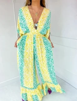 Best Women's Maxi Dress Casual Dress Swing Dress A Line Dress Casual Daily Regular Fit Leopard Half Sleeve V Neck Yellow Pink Green Summer Spring Fall Women Floral Dresses