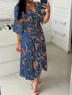 Best Women's Maxi Dress Casual Dress Swing Dress A Line Dress Casual Daily Regular Fit Graphic 3/4 Length Sleeve V Neck Blue Khaki Army Green Summer Spring Fall Women Spring Dresses