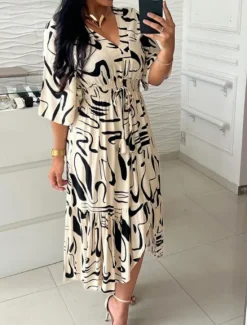 Best Women's Maxi Dress Casual Dress Swing Dress A Line Dress Casual Daily Regular Fit Graphic 3/4 Length Sleeve V Neck Blue Khaki Army Green Summer Spring Fall Women Spring Dresses