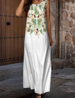 Clearance Women's Maxi Dress Casual Dress Sundress Summer Dress Vintage Ethnic Tribal Vacation Party Street Loose Fit Paisley Sleeveless Crew Neck Black White Blue Summer Women Casual Dress