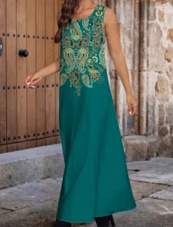 Clearance Women's Maxi Dress Casual Dress Sundress Summer Dress Vintage Ethnic Tribal Vacation Party Street Loose Fit Paisley Sleeveless Crew Neck Black White Blue Summer Women Casual Dress