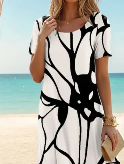 New Women's Maxi Dress Casual Dress Casual Daily Loose Fit Floral Color Block Short Sleeve Crew Neck Summer Women T Shirt Dresses