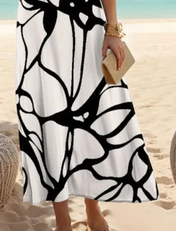 New Women's Maxi Dress Casual Dress Casual Daily Loose Fit Floral Color Block Short Sleeve Crew Neck Summer Women T Shirt Dresses