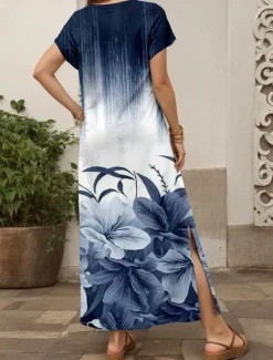 Discount Women's Maxi Dress Casual Dress Sundress Shift Dress Stylish Casual Drop Shoulder Vacation Daily Regular Fit Floral Short Sleeve V Neck Spring Fall Women Spring Dresses|T Shirt Dresses