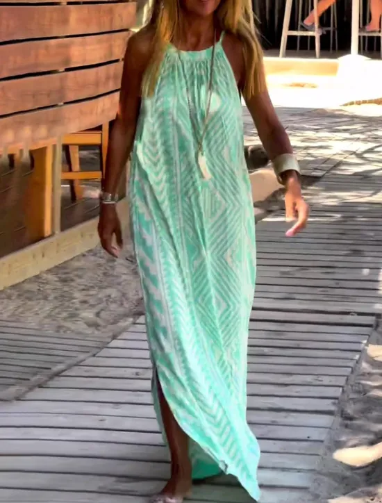 Clearance Women's Maxi Dress Casual Dress Slip Dress Geometric Print Strap Casual Daily Date Sleeveless Summer Spring Women Vacation Dresses