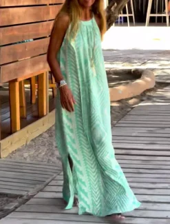 Clearance Women's Maxi Dress Casual Dress Slip Dress Geometric Print Strap Casual Daily Date Sleeveless Summer Spring Women Vacation Dresses
