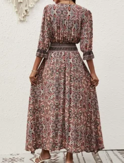 Online Women's Maxi Dress Casual Dress Swing Dress A Line Dress Boho Dress Casual Daily Regular Fit Floral Paisley Half Sleeve V Neck Blue Brown Summer Spring Fall Women Floral Dresses