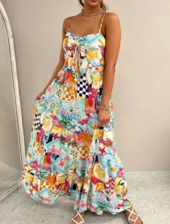 Sale Women's Maxi Dress Casual Dress Swing Dress A Line Dress Slip Dress Casual Daily Regular Fit Color Block Sleeveless Strap Blue Sky Blue Summer Spring Fall Women Vacation Dresses