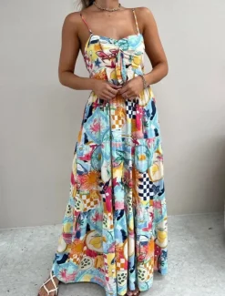 Sale Women's Maxi Dress Casual Dress Swing Dress A Line Dress Slip Dress Casual Daily Regular Fit Color Block Sleeveless Strap Blue Sky Blue Summer Spring Fall Women Vacation Dresses