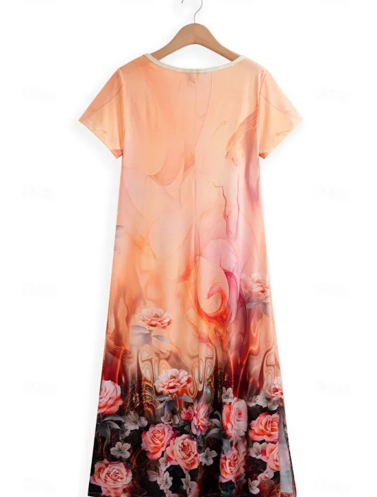 Clearance Women's Maxi Dress Casual Dress T Shirt Dress Tee Dress Sundress Streetwear Maxi Street Holiday Date Regular Fit Floral Short Sleeve Crew Neck White Light Green Pink Red Summer Women T Shirt Dresses