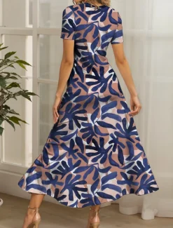 Clearance Women's Maxi Dress Casual Dress Sundress A Line Dress Summer Dress Vacation Vintage Ethnic Regular Fit Graphic Leaf Geometric Short Sleeve Square Neck Scoop Neck Red Blue Purple Green Summer Spring Women Vacation Dresses
