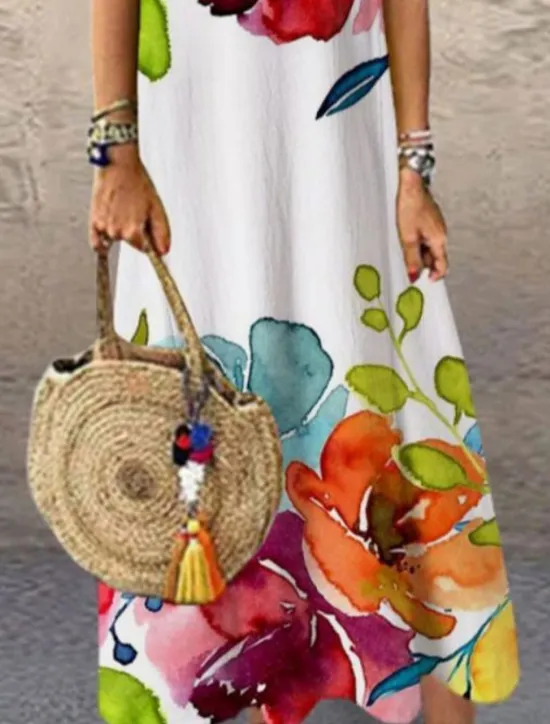 Clearance Women's Maxi Dress Casual Dress Sundress Shift Dress Fashion Vacation Party Casual Regular Fit Floral Print Sleeveless Crew Neck Summer Spring Fall Autumn Women Vacation Dresses|Spring Dresses