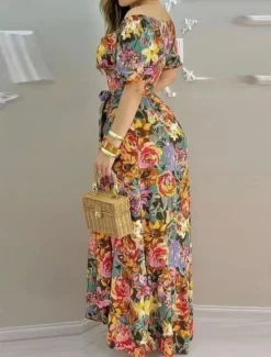 Online Women's Maxi Dress Casual Dress A Line Dress Stylish Casual Vacation Daily Regular Fit Floral Short Sleeve V Neck Spring Fall Women Spring Dresses|Floral Dresses