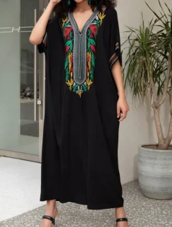 Discount Women's Maxi Dress Casual Dress Boho Dress Casual Vacation Daily Regular Fit Floral Half Sleeve V Neck Red Blue Gold Summer Spring Fall Women Floral Dresses