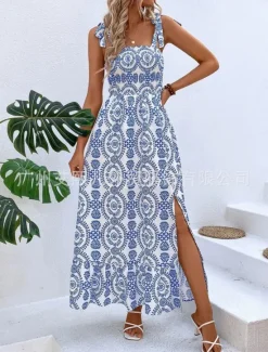 Women's Maxi Dress Casual Dress Boho Chic Dresses Slip Dress Bohemia Cute Casual Vacation Daily Beach Loose Fit Floral Sleeveless Strap Black Blue Summer Women Floral Dresses