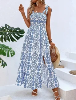 Women's Maxi Dress Casual Dress Boho Chic Dresses Slip Dress Bohemia Cute Casual Vacation Daily Beach Loose Fit Floral Sleeveless Strap Black Blue Summer Women Floral Dresses