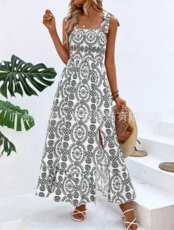 Women's Maxi Dress Casual Dress Boho Chic Dresses Slip Dress Bohemia Cute Casual Vacation Daily Beach Loose Fit Floral Sleeveless Strap Black Blue Summer Women Floral Dresses
