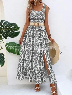 Women's Maxi Dress Casual Dress Boho Chic Dresses Slip Dress Bohemia Cute Casual Vacation Daily Beach Loose Fit Floral Sleeveless Strap Black Blue Summer Women Floral Dresses