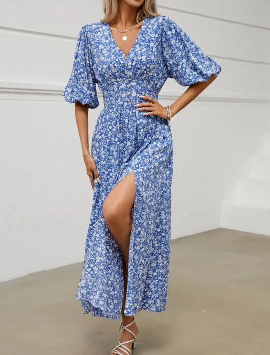 Discount Women's Maxi Dress Casual Dress Boho Chic Dresses Bohemia Cute Stylish Vacation Daily Beach Regular Fit Graphic Half Sleeve V Neck Summer Spring Fall Women Floral Dresses