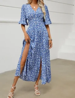 Discount Women's Maxi Dress Casual Dress Boho Chic Dresses Bohemia Cute Stylish Vacation Daily Beach Regular Fit Graphic Half Sleeve V Neck Summer Spring Fall Women Floral Dresses