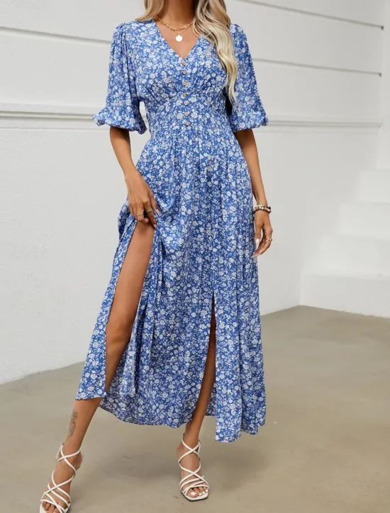 Discount Women's Maxi Dress Casual Dress Boho Chic Dresses Bohemia Cute Stylish Vacation Daily Beach Regular Fit Graphic Half Sleeve V Neck Summer Spring Fall Women Floral Dresses