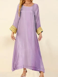 Online Women's Maxi Dress Casual Dress Cocktail Dress Wedding Guest Dress Chiffon Dress Elegant Casual Vacation Regular Fit Plain Long Sleeve Crew Neck Black Navy Blue Purple Fall Women Cocktail Dress