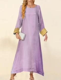 Online Women's Maxi Dress Casual Dress Cocktail Dress Wedding Guest Dress Chiffon Dress Elegant Casual Vacation Regular Fit Plain Long Sleeve Crew Neck Black Navy Blue Purple Fall Women Cocktail Dress