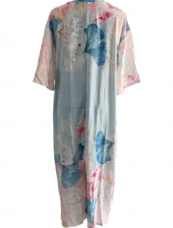 Best Women's Maxi Dress Casual Dress Shift Dress Stylish Casual Vacation Daily Date Loose Fit Floral Short Sleeve V Neck Pink Blue Summer Spring Women Spring Dresses|Work Dresses