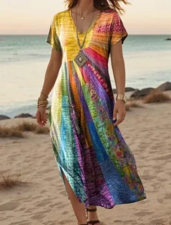 Best Women's Maxi Dress Casual Dress A Line Dress Stylish Casual Vacation Daily Regular Fit Floral Short Sleeve V Neck White Light Green Blue Green Summer Spring Women Spring Dresses|T Shirt Dresses