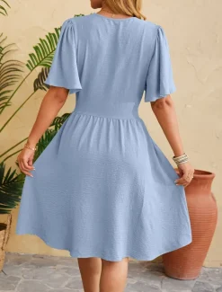 Clearance Women's Maxi Dress Casual Dress A Line Dress Elegant Stylish Casual Vacation Daily Regular Fit Plain Short Sleeve V Neck Pink Blue Summer Women Work Dresses