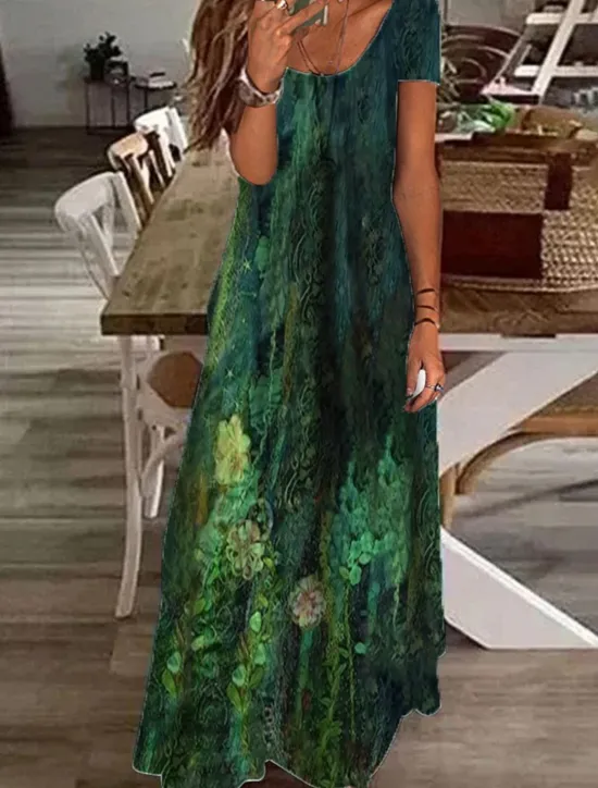 Clearance Women's Maxi Dress Casual Dress Shift Dress Elegant Vacation Casual Outdoor Daily Regular Fit Floral Short Sleeve V Neck Green Gray Summer Spring Women Spring Dresses|Casual Dress