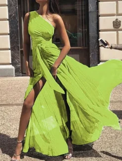 Discount Women's Maxi Dress Cocktail Dress Wedding Guest Dress Chiffon Dress A Line Dress Elegant Sexy Formal Wedding Party Regular Fit Sleeveless V Neck Yellow Red Purple Green Summer Women Cocktail Dress