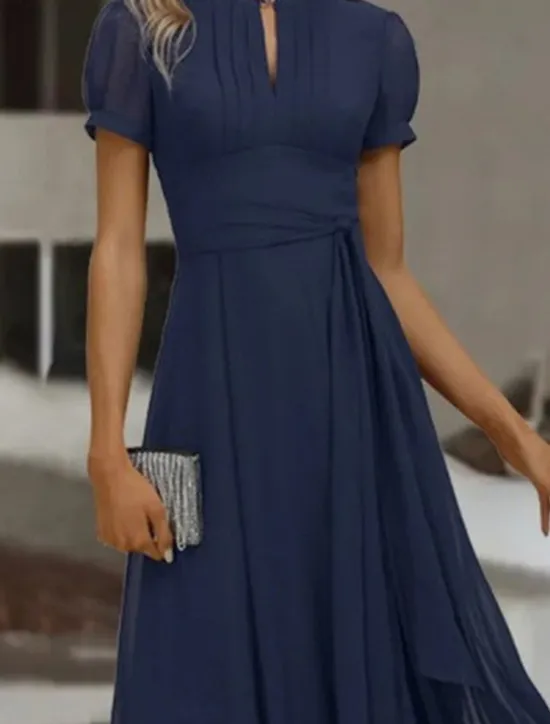 Online Women's Maxi Dress Cocktail Dress Wedding Guest Dress Chiffon Dress Plain Dress Elegant Formal Wedding Guest Cocktail Party Regular Fit Short Sleeve V Neck Summer Women Cocktail Dress