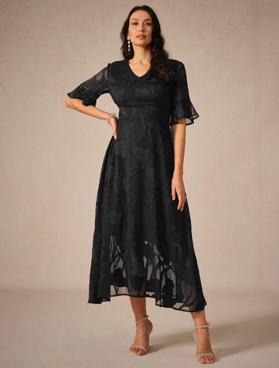 Outlet Women's Maxi Dress Cocktail Dress Wedding Guest Dress Semi Formal Dress A Line Dress Elegant Work Birthday Flutter Sleeve Wedding Guest Cocktail Party Formal Evening Regular Fit Solid Color Plain Women Cocktail Dress
