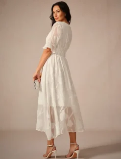 Outlet Women's Maxi Dress Cocktail Dress Wedding Guest Dress Semi Formal Dress A Line Dress Elegant Work Birthday Flutter Sleeve Wedding Guest Cocktail Party Formal Evening Regular Fit Solid Color Plain Women Cocktail Dress