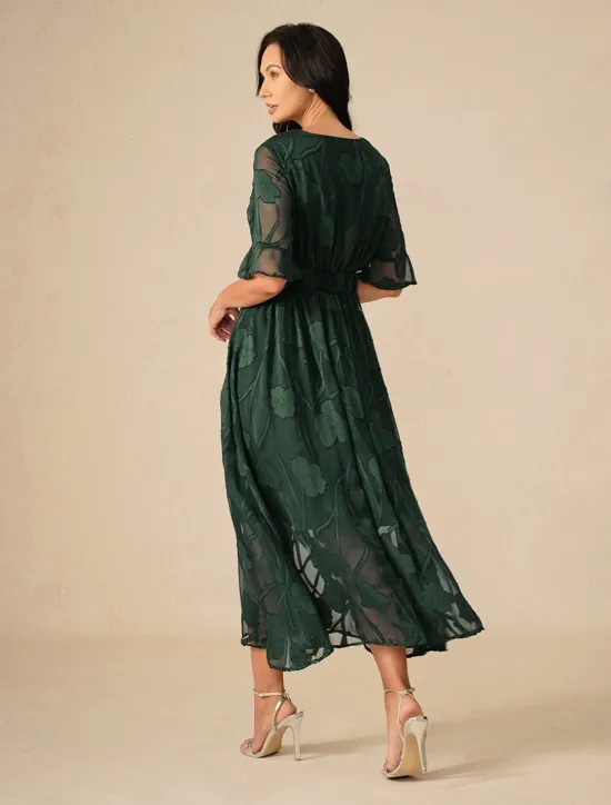 Outlet Women's Maxi Dress Cocktail Dress Wedding Guest Dress Semi Formal Dress A Line Dress Elegant Work Birthday Flutter Sleeve Wedding Guest Cocktail Party Formal Evening Regular Fit Solid Color Plain Women Cocktail Dress